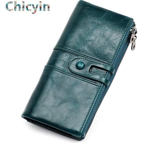 Genuine Leather Women Clutch Wallet and Female Coin Purse Portomonee Clamp For Phone Bag Card Holder Handy Passport Holder