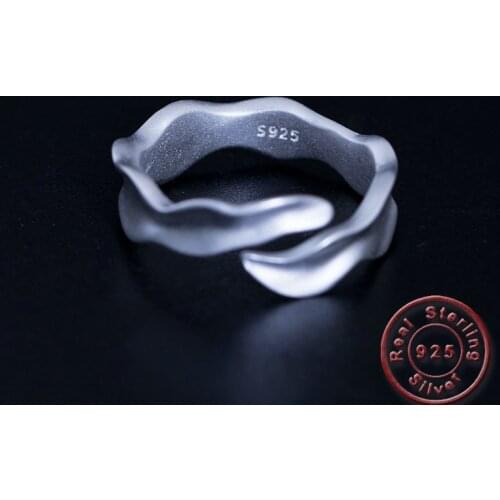 Amxiu 100% 925 Sterling Silver Ring Wave Ring Adjustable Open Rings For Office Lady Daily Jewelry Women Girls Valentines Gift