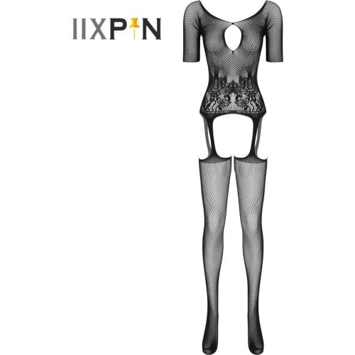 Womens Lingerie Fishnet Bodystocking See-through Mesh Crotchless Bodysuit High Elasticity Erotic Hollow Out Tights Nightwear