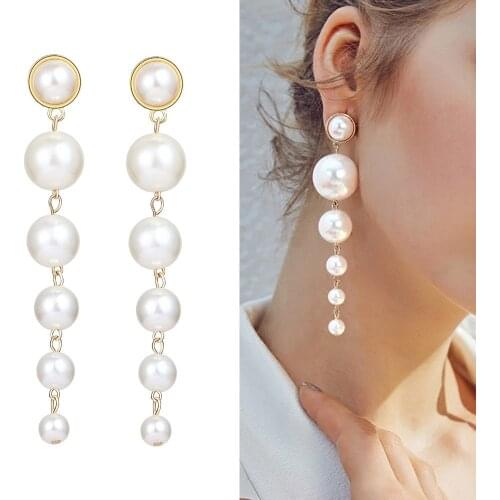 1 Pair Fashion Women Dangle Earrings Imitation Pearls Long Drop Earring Girls Gifts Women Jewelry Accessories LB