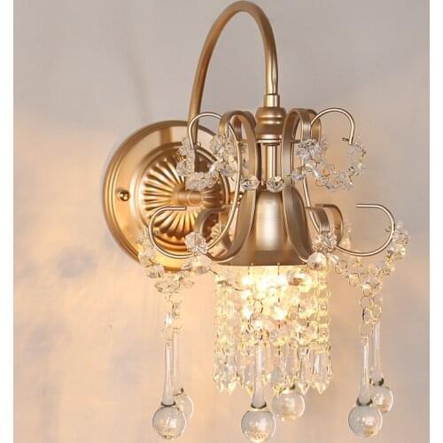 1 pc Drawing room background crystal Wall Lights wrought iron wall lamps living room Led wall sconce aisle bedroom bedside lamp