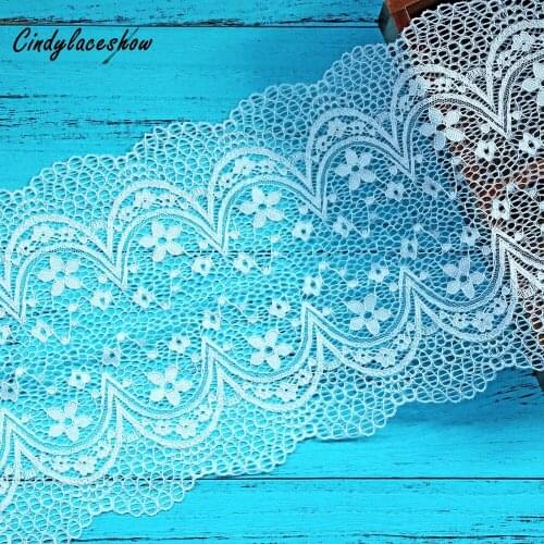 3 Yards 19.5 CM Width Vintage Soft Elastic Embroidered Lace Trim White DIY Garment Accessory Stretch Fabric For Clothes Decor