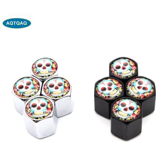 4 Pcs/Set Zinc Alloy Skull With Flower Style Tire Valve Stem Cap Tire Wheel Stem Air Valve Caps for Auto Cars
