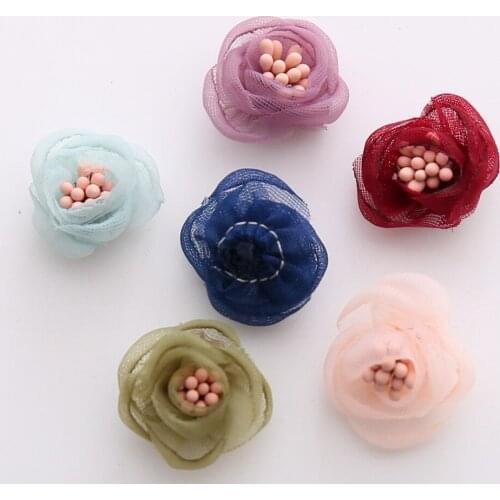 40pcs Girls DIY Lace Flowers with stamen for Hairband Headbands without clip for Headwear Hair Bands Accessories