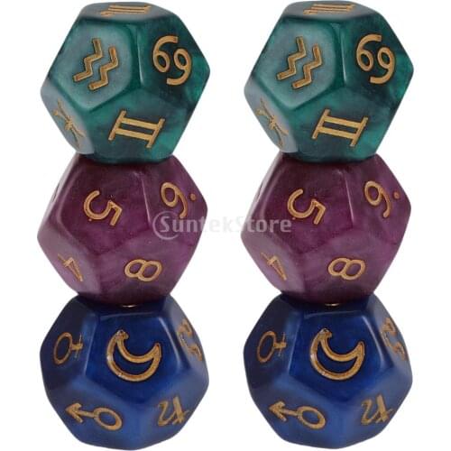 6 Pieces of Polyhedral Acrylic Pearl Astrological Dice for Constellation Divination Accessory Toys