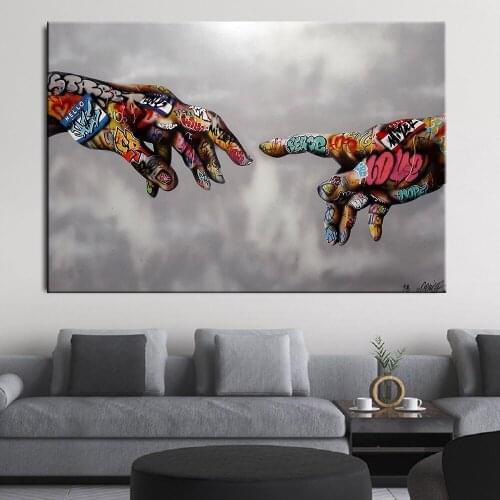 Abstract Graffiti Art Poster Print Painting Street Art Art on Canvas God Hands Wall Pictures for Living Room Graffiti Home Decor