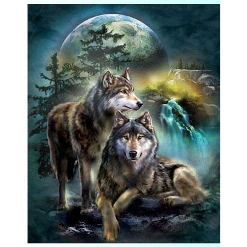 5D Diamond Painting Full Square Animal Diamond Embroidery Rhinestones Pictures Diamond Mosaic Moon Wolf