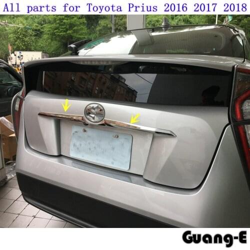Car Stick Body ABS Chrome Rear Door License Tailgate Bumper Frame Plate Trim Lamp Trunk 2pcs For Toyota Prius 2016 2017 2018