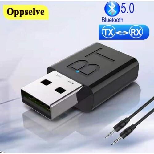 Bluetooth 5.0 Transmitter Receiver Mini 3.5MM Jack AUX Audio Wireless Adapter LED Indicator 2 In 1 Car Kit USB Dongle Adapter