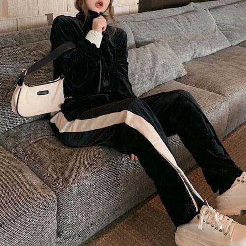 Black Y2k 2 Piece Sets Womens Outfits Velvet Tracksuits Velour Hoodies Tops Tracksuit Plus Size Women Clothing Pant Sweatsuit