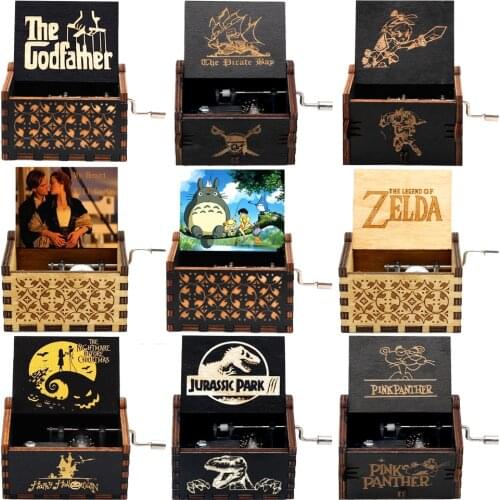 Wooden Hand Crank Music Box Queen Bohemian Rhapsody Jurassic Park Birthday Music Party Favors Gift For Kids