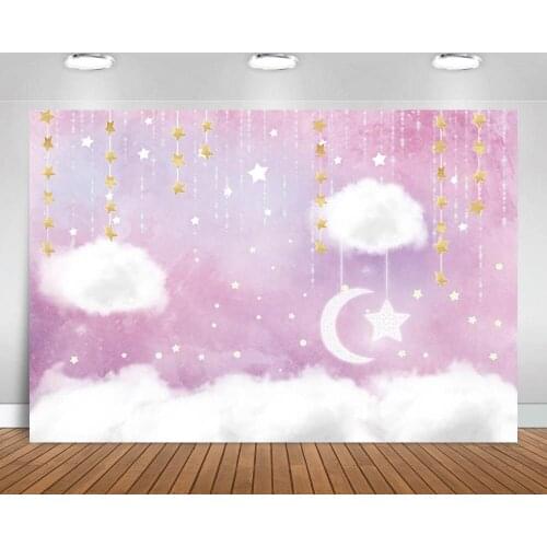 Vinyl Photography Backgrounds Baby Shower Girl Birthday Party Purplr Moon Star Clouds Dream Kids Children Backdrop Photo Studio