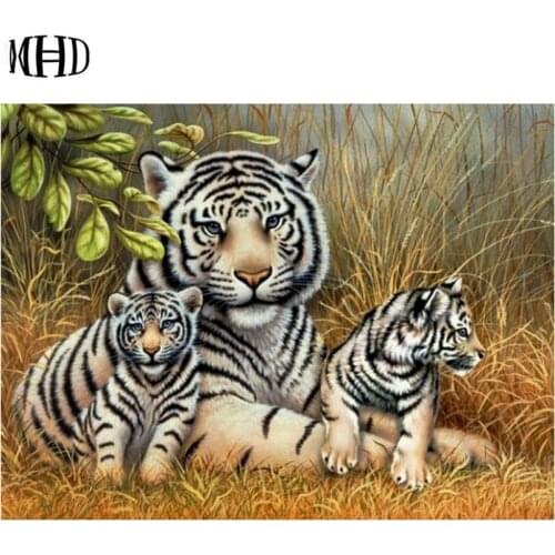 Full Square & Round Diamond Painting 3D DIY Diamond Embroidery Crystal Decorative Painting Handmade Gift Tiger Mother and Child