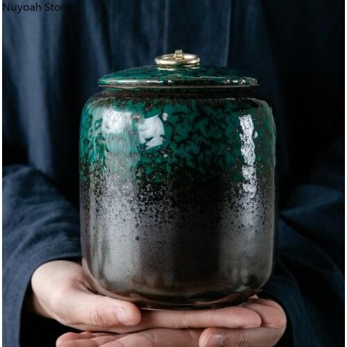 Ceramic Sealed Tea Caddy Household Portable Large Tea Box Tea Caddy Tea Barrel Cylinder 900ml Storage Tank Tea Table Decoration