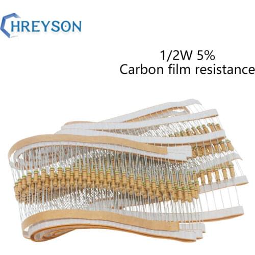 100Pcs 1/2W Carbon Film Set Of Resistor 0R-22M 5% Tolerance 430R 1.8K 51K 240K 1.5M 6.2M 10 Ohm Electronics Resistance Diy Kit