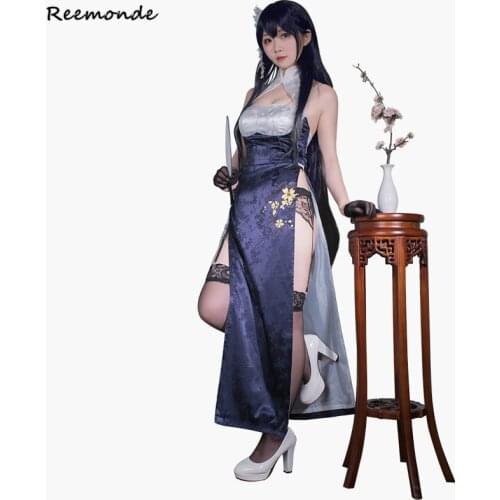 Anime Azur Lane IJN Azuma Cosplay Costume Azuma Blue Sexy Cheongsam Dress Suit Full Set Elegant Uniform Hair Wig Cos Women Girls