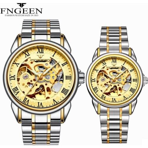 Mechanical Watches for Men and Women Paired Couple Wrist Watches Steel Waterproof Skeleton Self Wind Automatic Watch for Lovers