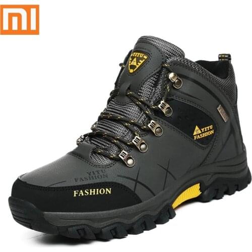 Xiaomi Men Winter Snow Boots Waterproof Leather Sneakers Super Warm Mens Boots Outdoor Male Hiking Boots Work Shoes Size 39-47