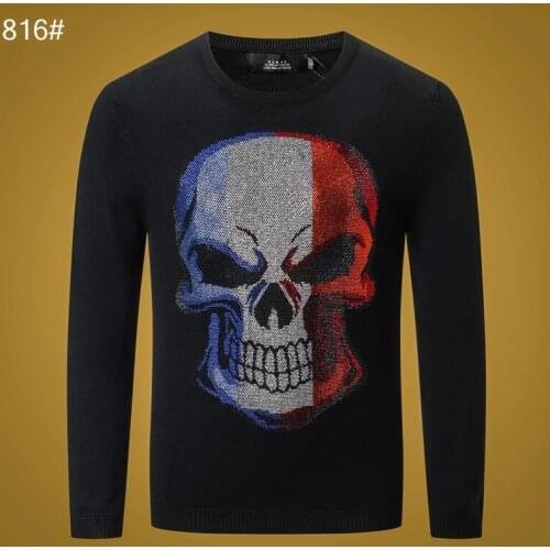 Cotton 100% Men Sweater O-neck Striped Slim-fit Warm Sweater Men Long-Sleeved Pullover Plein Skull Autumn New Pull homme