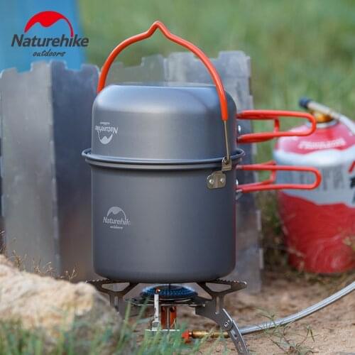 Naturehike 2-3 Person Camping Pot Sets Hanging Pot Portable Outdoor Cookware Picnic Pot Pan Picnic Bowl 4-in-1
