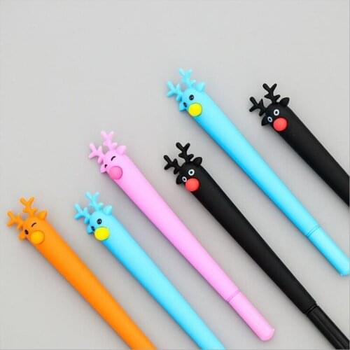 New creative cute fashion black signature pen soft rubber elk gel pen 0.5mm gel pen office and school supplies marker pen
