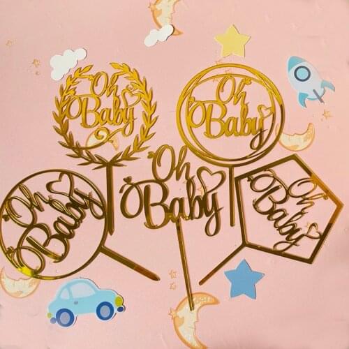New Original Acrylic Oh Baby Birthday Cake Toppers Gold Newborn Birthday Cupcake Topper for Kids Birthday Party Cake Decorations