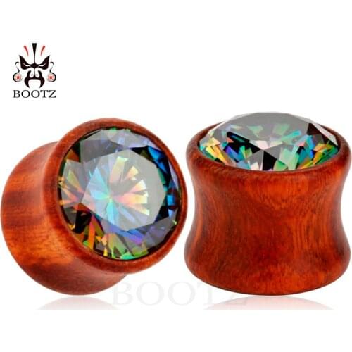 Red sandalwood electroplating zircon flesh tunnel earrings piercing ear plugs Body Jewelry wholesale gauges free shipping