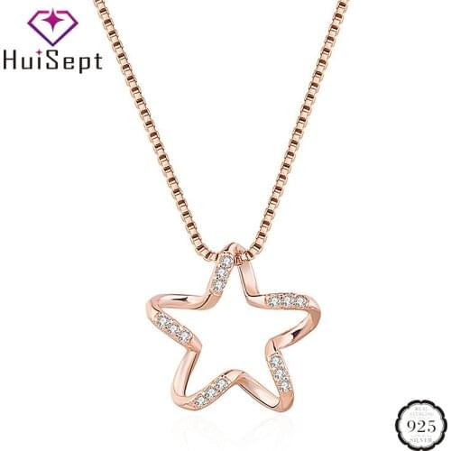 HuiSept Trendy Silver 925 Necklace Five-pointed Star Shaped Zircon Gemstones Pendant Jewellery for Women Wedding Party Wholesale