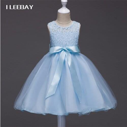 2018 New Prom Dresses Girls Chiffon Lace Graduation Gown Teenagers Elegant Bow Elastic Pleated Tutu Dress Kids Floral Clothes