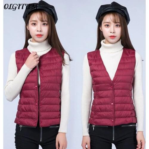 Portable Down Vest Women New Winter Down Liner White Duck Down Short Coat O-neck Change V-neck Adjustable Two Wear Female Jacket