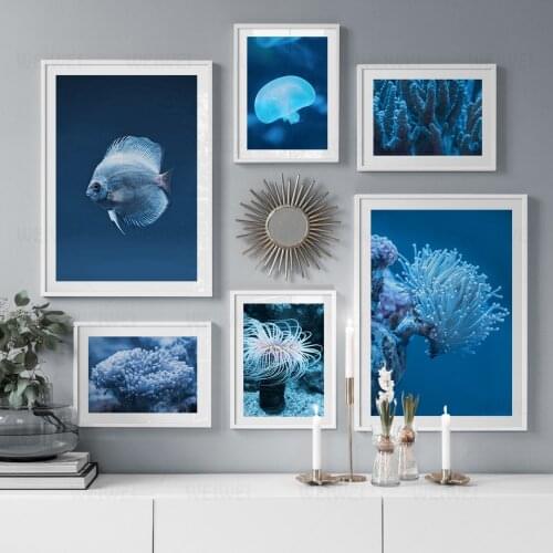 Sea Coral Jellyfish Fish Marine Life Nordic Posters and Prints Wall Art Canvas Painting Wall Pictures for Living Room Home Decor