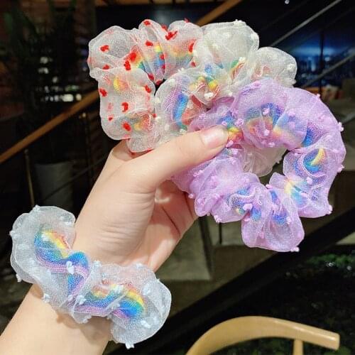 Childrens Mesh Rainbow Scrunchie Headwear Cute Girls Balls Hair Tie Hairband Hair Accessories Large Intestine Circle Headband
