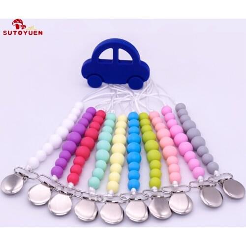 Handmade Silicone Round Beads Pacifier Clip Chain Strap Holder Cute Dummy Nipple Leash Strap for Infant Toddler Baby Teething