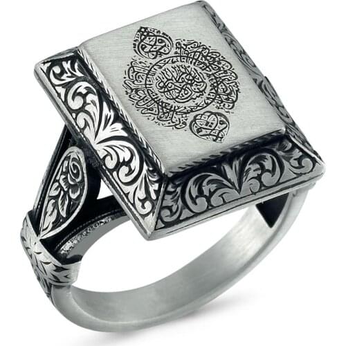 Handcraft Arabic Men Ring Jewelry Muslim Islam 925 Silver Islamic Ikra Ayat of Koran Traditional Calligraph Rings for Men
