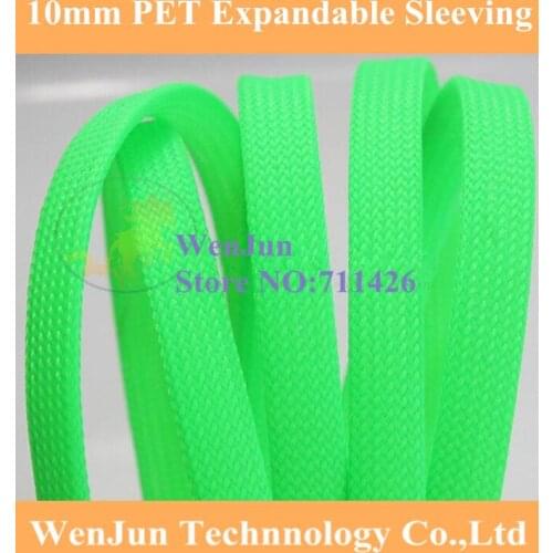 10mm PET Expandable Snakeskin network wire weaving mesh Braided Sleeving for Power cable---Green Color