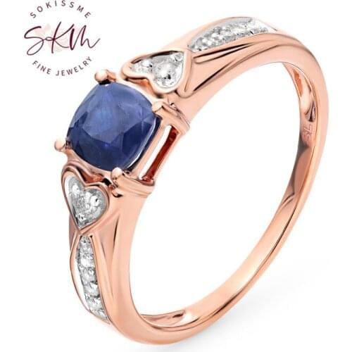 SKM trendy Sapphire rings for women brand designer 14k rose gold Engagement wedding rings gift for wife Fine Jewelry