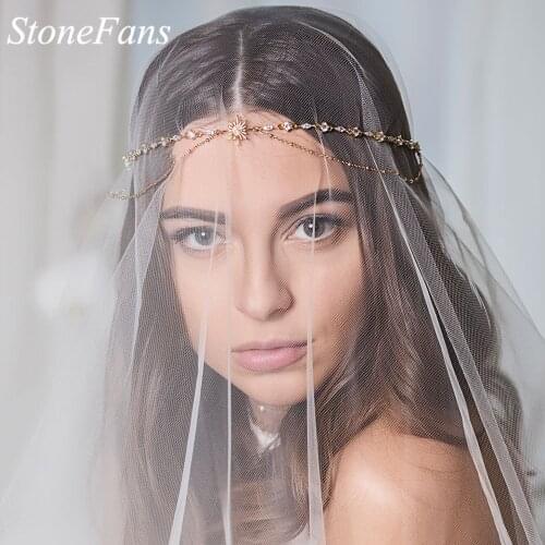 Stonefans Shiny Sun Rhinestone Head Chain Bride Headband Tiara Wedding Bridal Hair Accessories Crystal Forehead Chain Jewelry