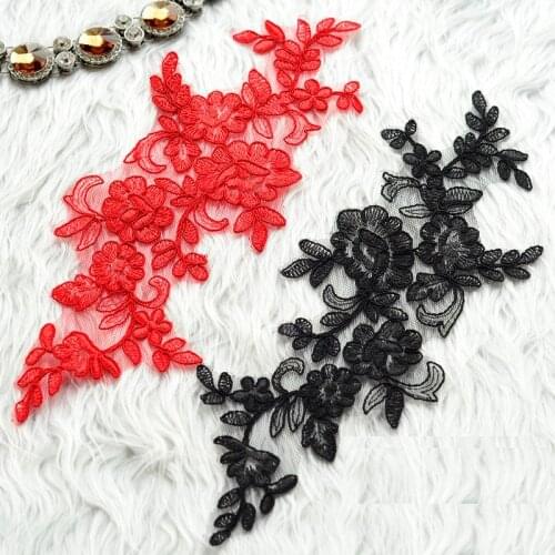 YACKALASI 10 Pairs Wedding Trims Sequined Embroidery Lace Flower 3D Applique Mirror Pair Hair Veil Hair Accessories 26cm*9.5cm
