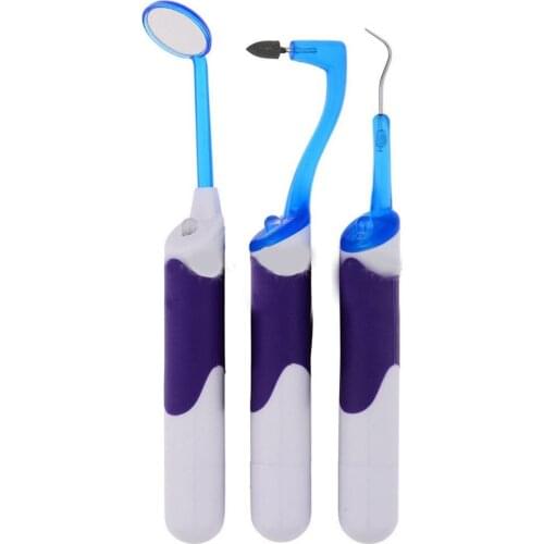 1set 3 In 1 LED Tool Kit Oral Hygiene Care Mirror & Tooth Stain Eraser & Plaque Remover For Home Travel Dental Care Tool