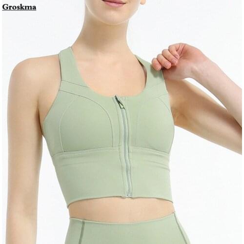 Front zipper women yoga shirt sleeveless fitness gym sportswear bra running tank tops sexy crop top shakeproof vest haut femme