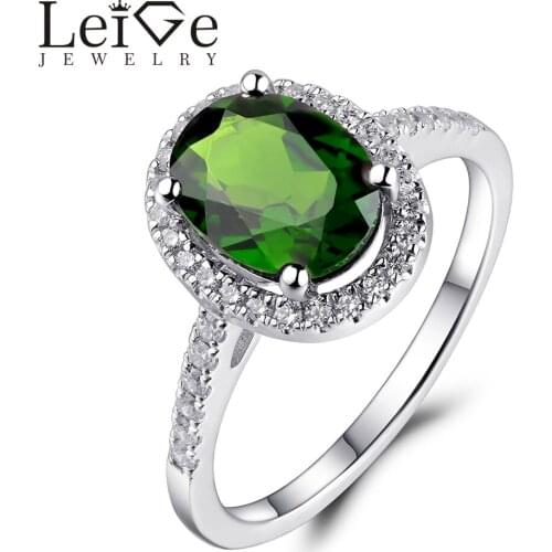 Leige Jewelry Chrome Diopside Anniversary Ring for Women Natural Green Gemstone Sterling Silver 925 Wedding Rings Fine Jewelry