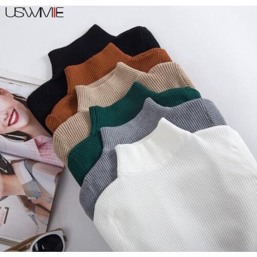 Spring Half Turtleneck Women Sweater Lkeisure Skinny Knit Long Sleeve Solid Color Slim High Elasticity Basic Bottoming Pullover