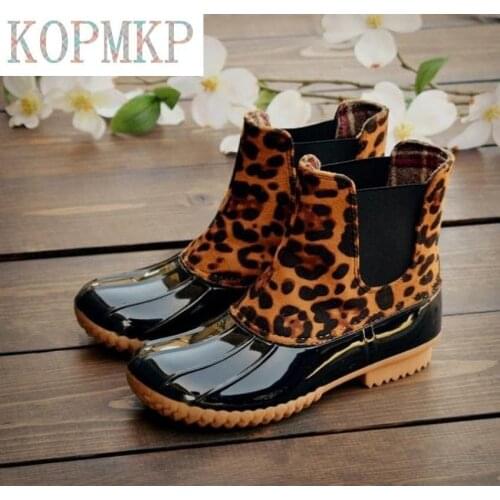 2020 Ankle Boots for Women Boots Leopard Women Winter Boots Waterproof Rain Boots Female Winter Shoes Square Heel Women Booties