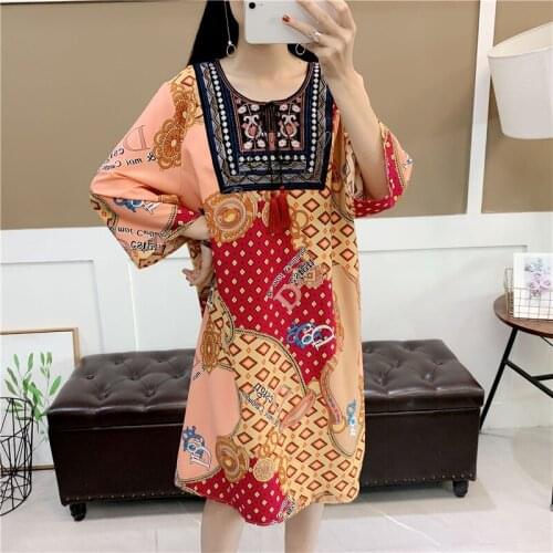 2021 New Embroidery Fashion Summer Beach Bohemian A-Line Three Quarter Tassel Chiffon Mini Dress for Women Retro Boho Clothes