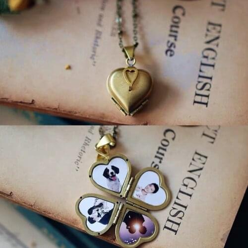1 PCS Vintage Heart Shaped Necklace for Women Men 4-layer Photo Locket Pendant DIY Necklace Wedding Anniversary Jewelry Gift