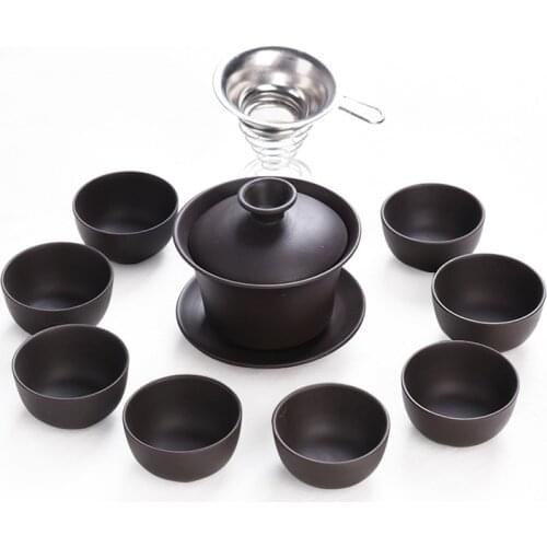 10pcs Kung Fu Tea Set 1 pot 8 Cup,Ceramic Gaiwan Chinese Drinkware Yixing Teapot Handmade Purple Clay Tea Pot Puer Cup Set