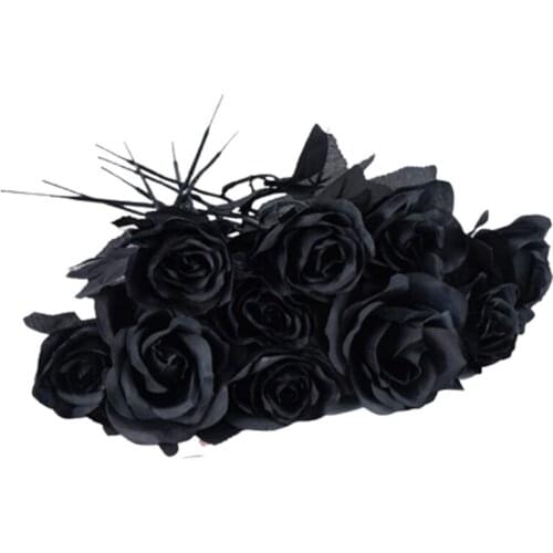 10 PCS Artificial Flowers Black Roses Bouquets Wedding Bridal Bouquet Indoor Outdoor Home Table Centerpieces Decoration