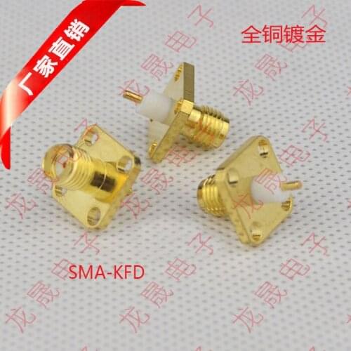 10pcs/lot SMA Female Jack RF Coax Connector 4-hole flange solder post Straight Insulator Long 4mm Goldplated