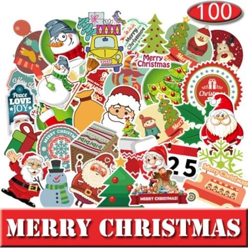 100Pcs Merry Christmas Stickers DIY Funny Graffiti Stickers for Luggage Water Bottles Cars Motorcycle Notebook Skateboard