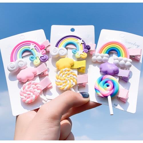 2/3Pcs Cute Children Rainbow Lollipop Hairpins Hair Clip for Baby Girls Colorful Children Headdress Hair Accessories Ornament